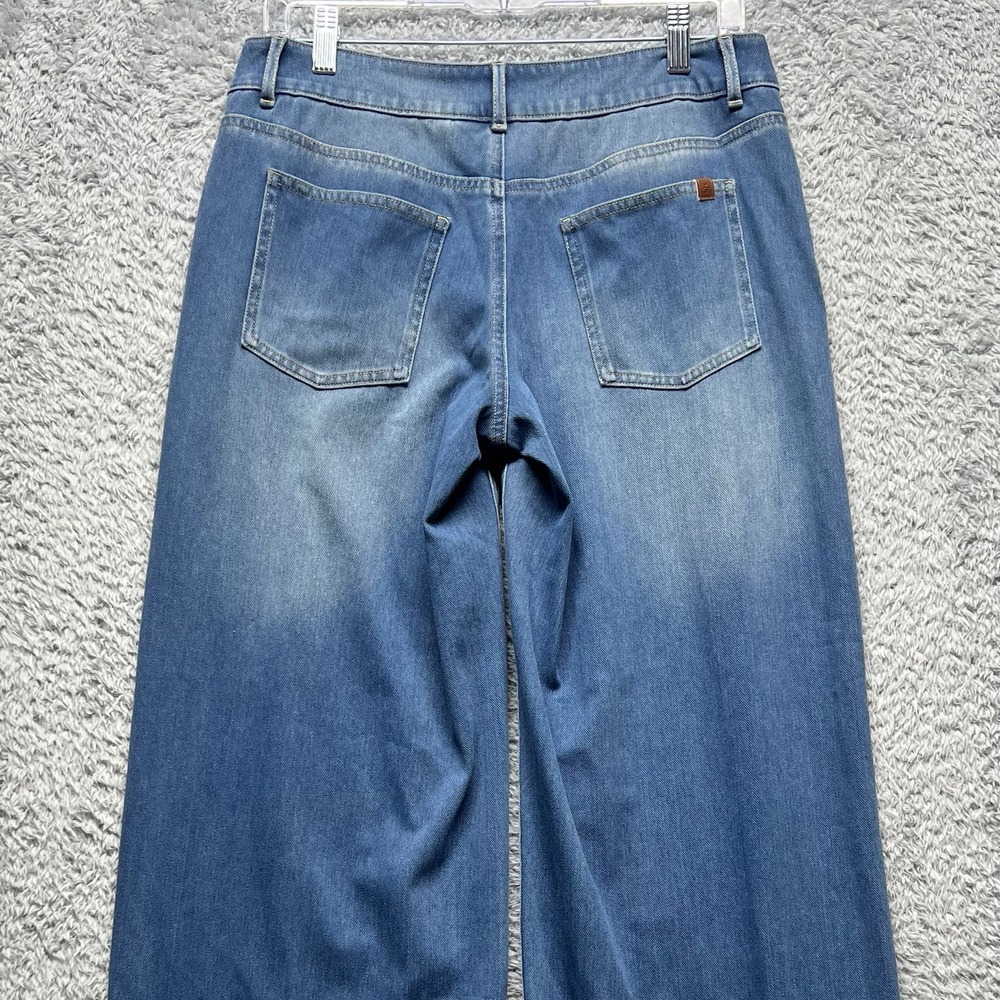 Halara Asymetrical Wide Leg Jeans Small Tall Blue Stretch Faded Baggy - Picture 8 of 13